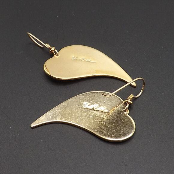 Laurel Burch Large Heart Earrings, Gold Plated, 1980s Vintage Jewelry - Picture 5 of 10